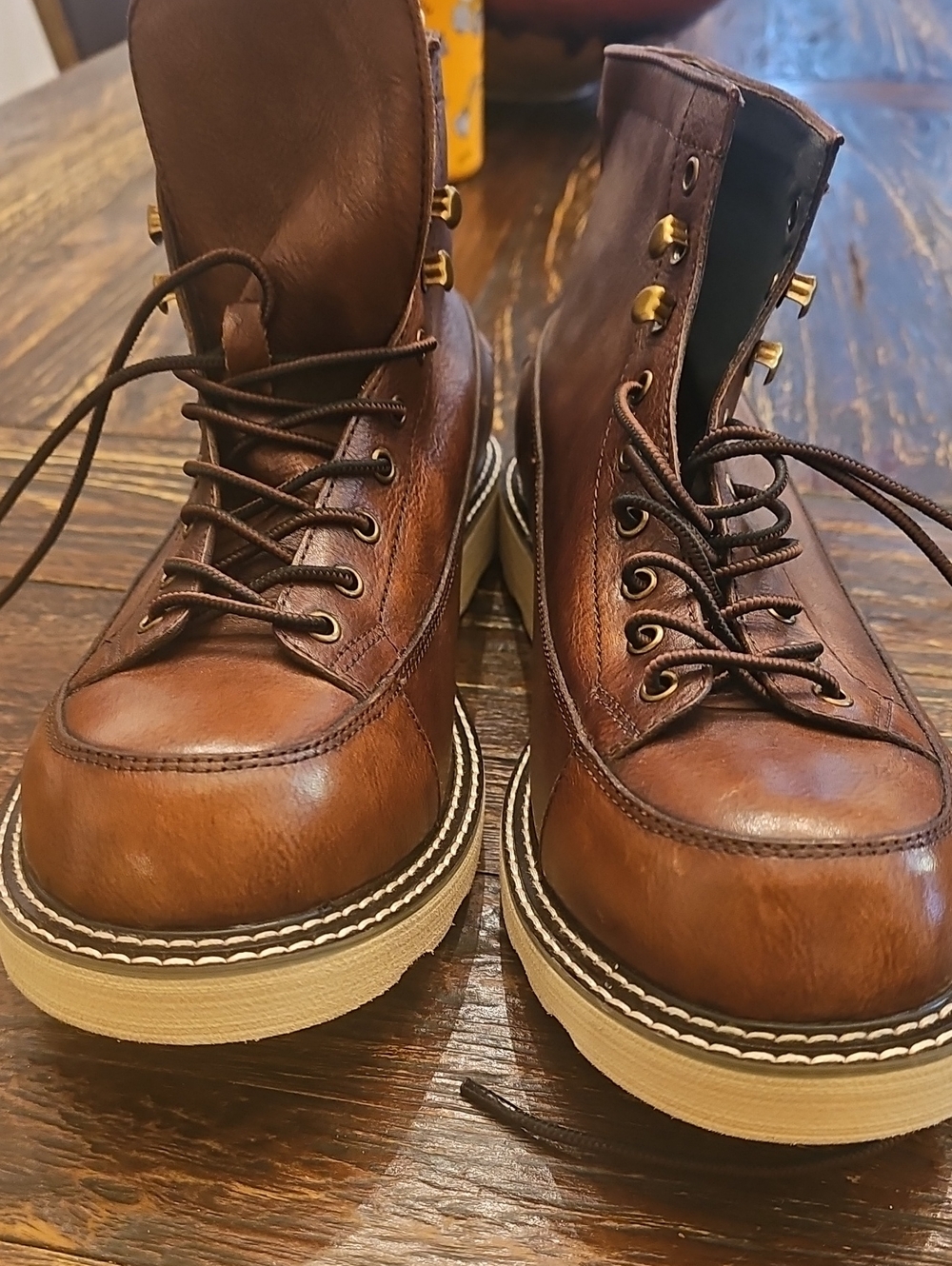 Tri Handmade Men's Brown Leather Moc Toe Work Boots. Gorgeous 11